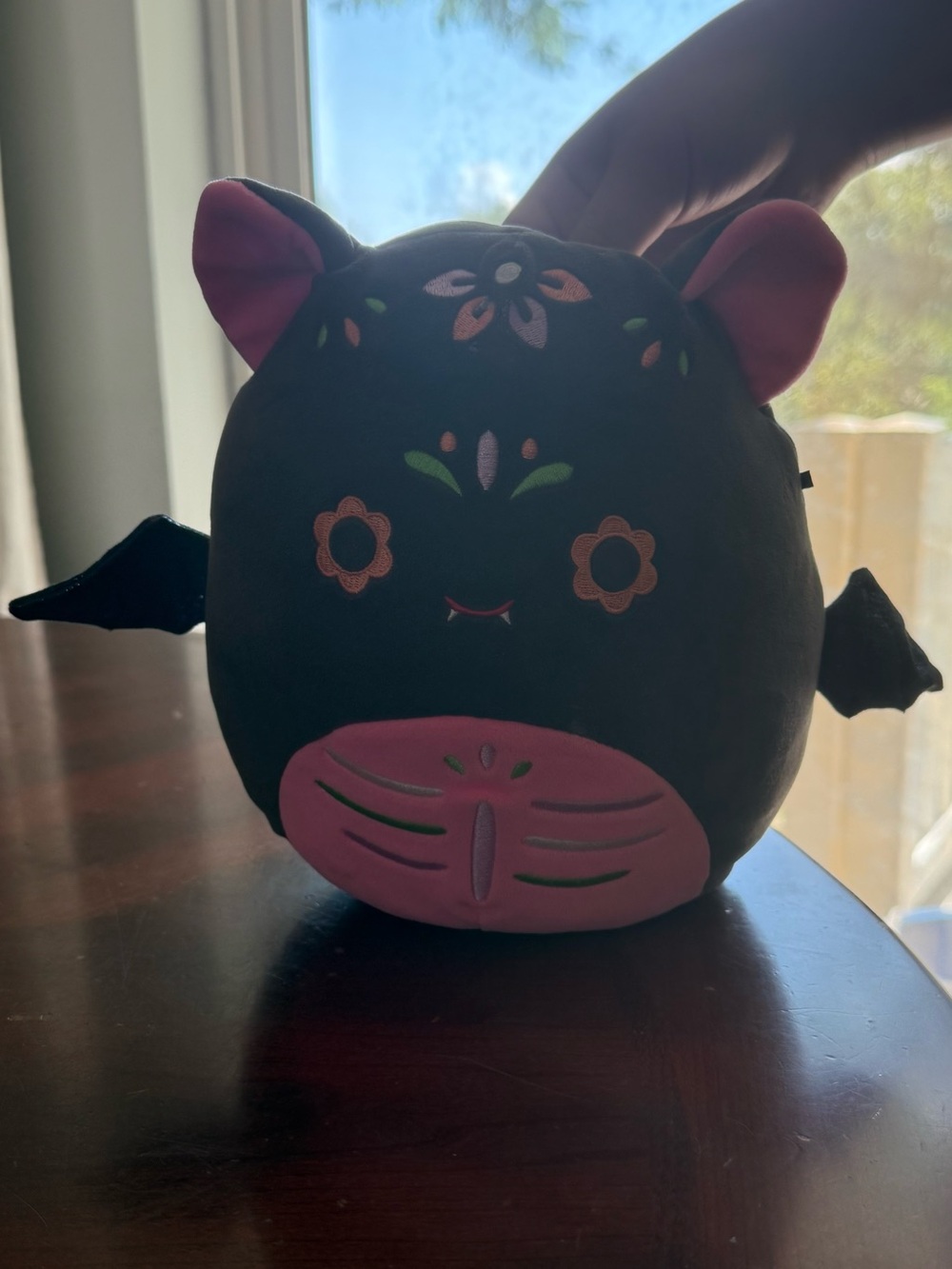 Plush Black & Pink Bat Decorative Pillow